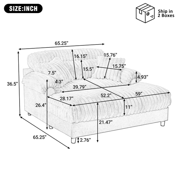 Oversized Chaise Lounge Sofa with Throw Pillows