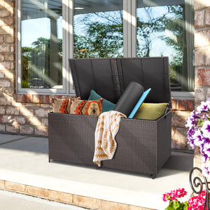 Outdoor Wicker Deck Storage Box with Wheels