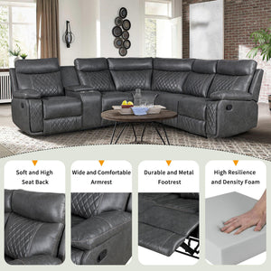 L-Shaped Manual Reclining Sectional Sofa with Storage & Cup Holders