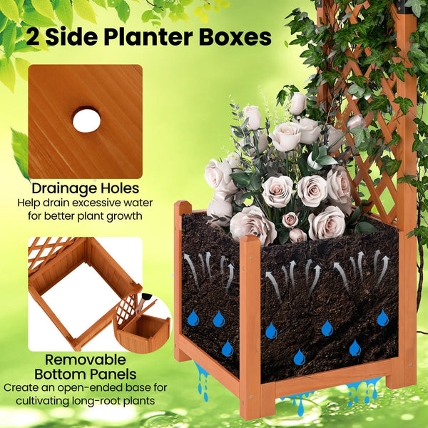 Wooden Garden Arbor with Planter Boxes & Climbing Trellis