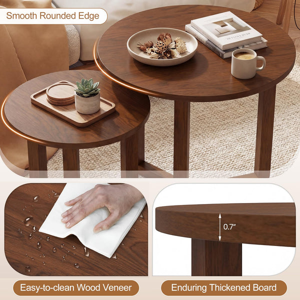 Round Nesting Coffee Table Set of 2, 22.5"