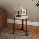 Modern Round End Table with Marble Top & Wood Legs