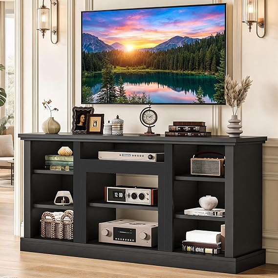 YITAHOME Farmhouse TV Stand for 75/80 Inch TVs, Entertainment Center with Adjustable Shelf & Open Storage, TV Console Table with Cord Management for Living Room, Bedroom (Walnut)
