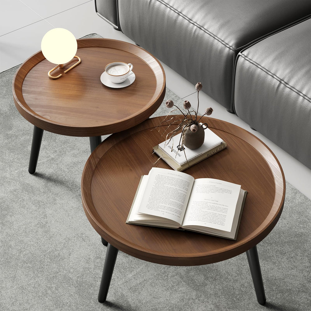 Nesting Coffee Table Set of 2, Mid Century Modern, Walnut