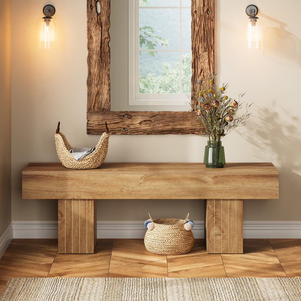 55" Farmhouse Entryway Bench – Engineered Wood, Brown