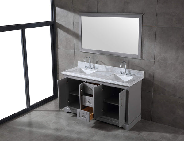 60" Double Sink Bathroom Vanity with Marble Countertop