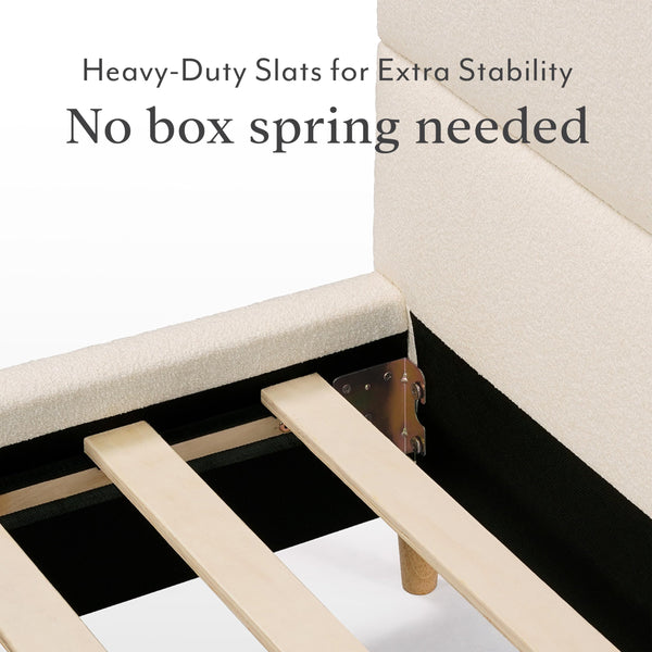 Boucle Platform Bed Frame with Arch Headboard & Wood Legs