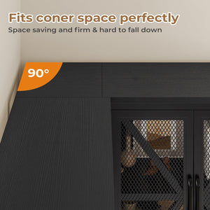 L-Shaped Corner Bookshelf with Fabric Drawers