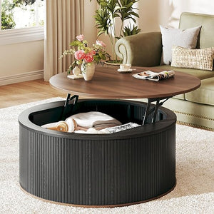 Round Lift-Top Coffee Table with Hidden Storage