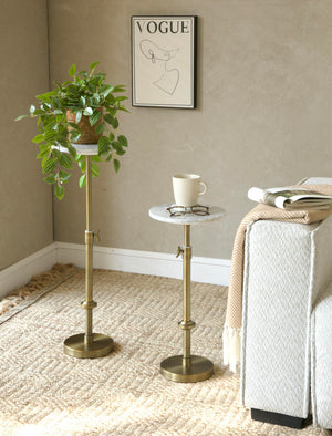 Adjustable Height Marble Round Side Table with Pedestal Base