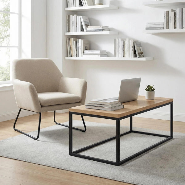 40" Rectangle Coffee Table with Black Metal Legs