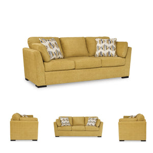 Modern Upholstered 3-Seat Sofa with Accent & Bolster Pillows – Yellow