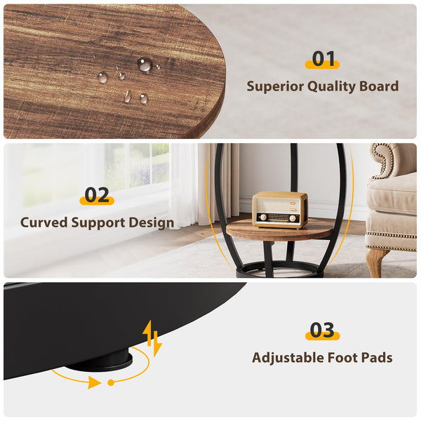 2-Tier Round Industrial End Table with Metal Frame