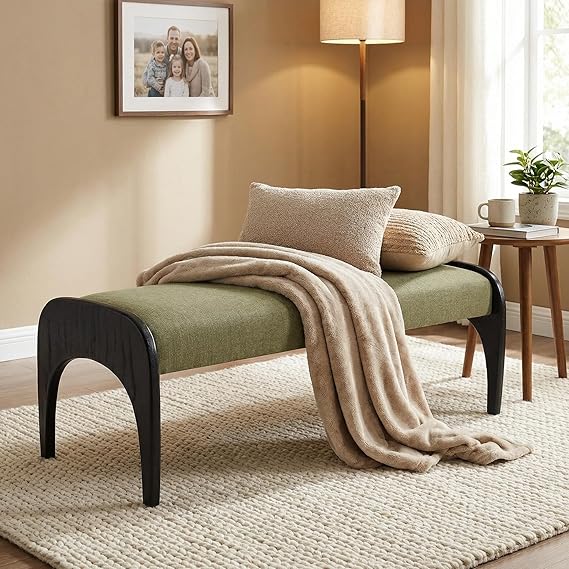 51-Inch Upholstered Bench with Solid Rubber Wood Legs