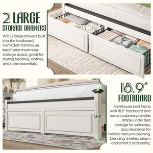 Queen Size Bed Frame with Storage Drawers and Upholstered Headboard