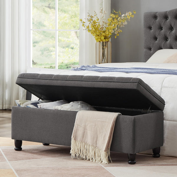 45-Inch Tufted Storage Ottoman with Wooden Legs