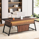 63-Inch Double Desk with LED Light & Storage Shelf