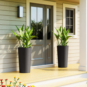 Tall Round Planters Set of 2 — 29" Outdoor & Indoor, PP, DIY Drainage
