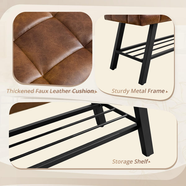 45" Tufted Faux Leather Storage Bench with Metal Frame