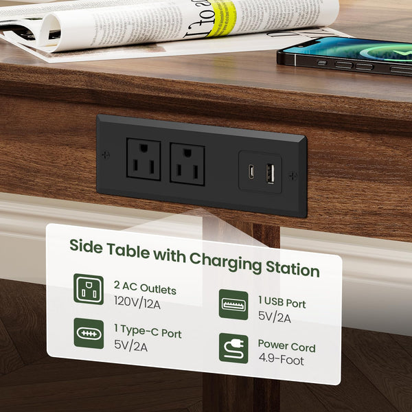 Farmhouse End Table with Charging Station