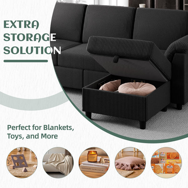 Convertible Sectional Sofa with Storage Ottoman