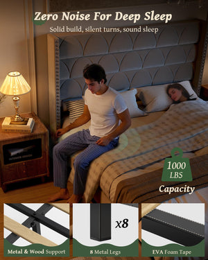 Velvet Wingback Platform Bed Frame with 56" Headboard