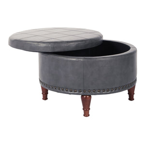 Round Storage Ottoman with Nailhead Trim