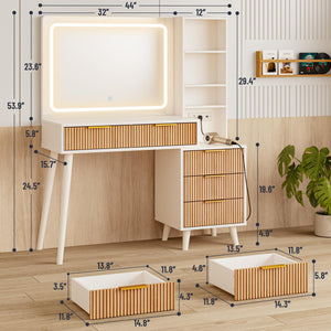 44-Inch Lighted Makeup Vanity Desk with Mirror & Power Outlet