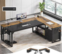 L-Shaped Executive Desk with Power Outlets, File Drawers & Storage