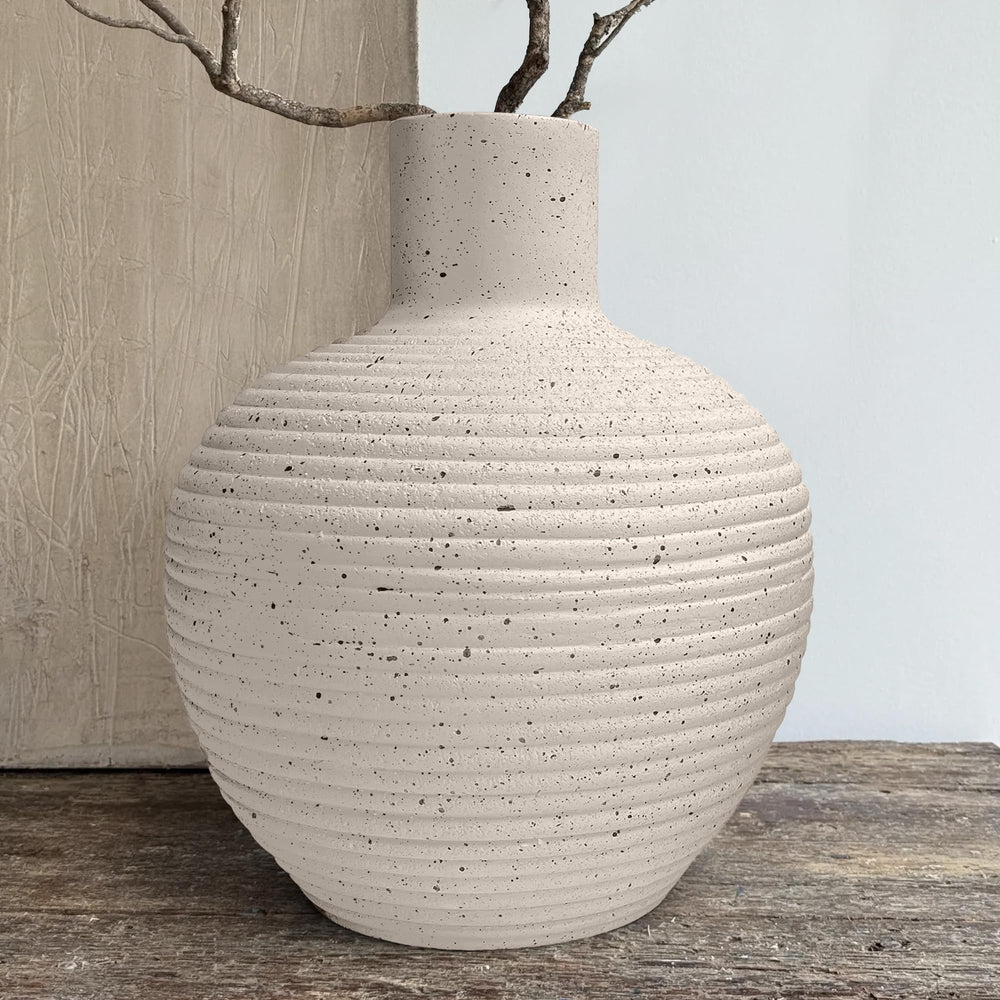 Large Rustic Floor Vase with Groove Texture