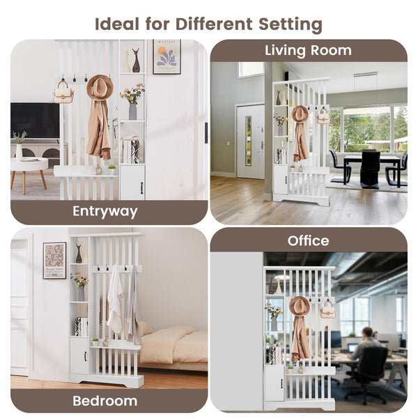 Room Divider with Shelves, Storage Cabinet & Coat Rack