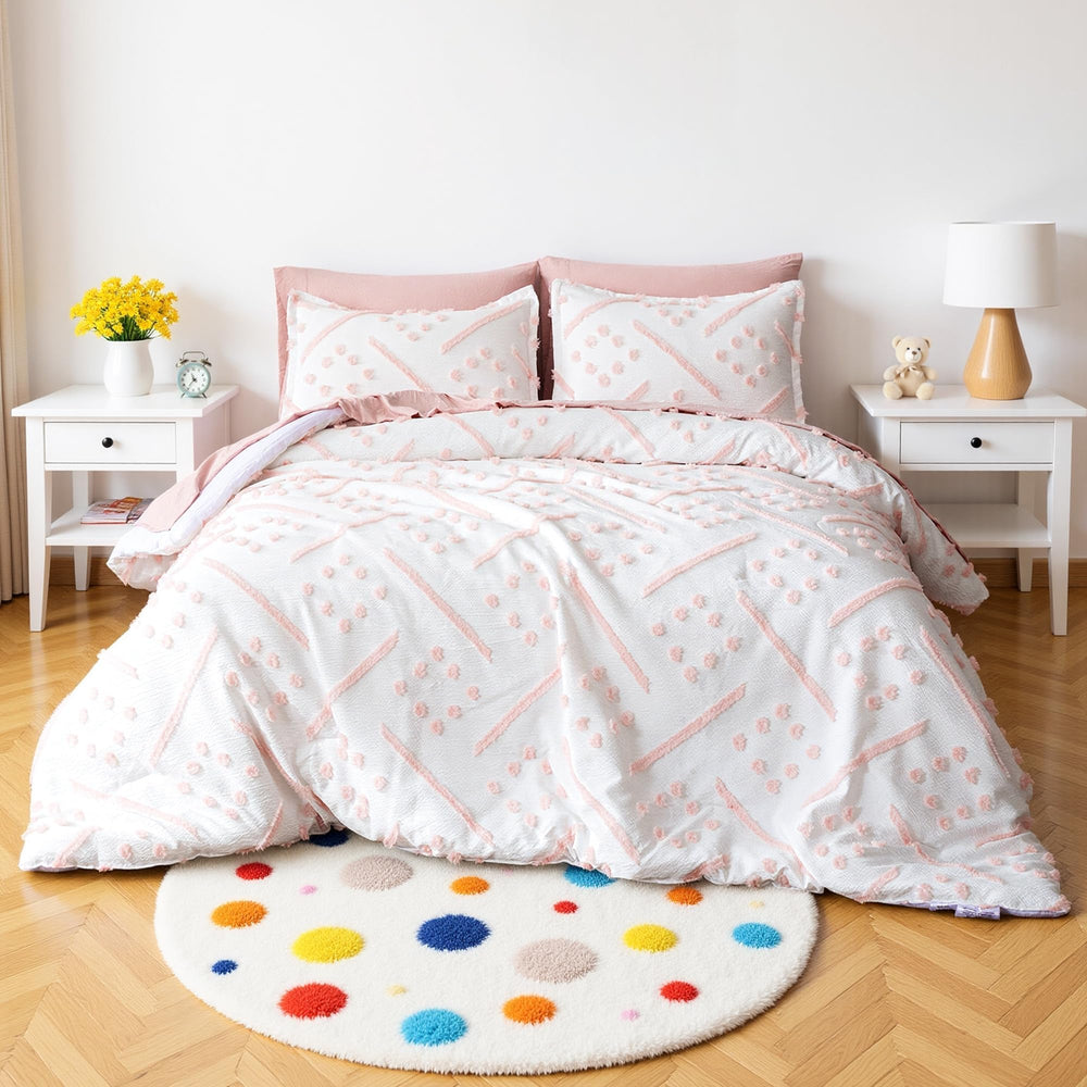 7-Piece Jacquard Microfiber Bedding Set – Pink Tufted, All-Season
