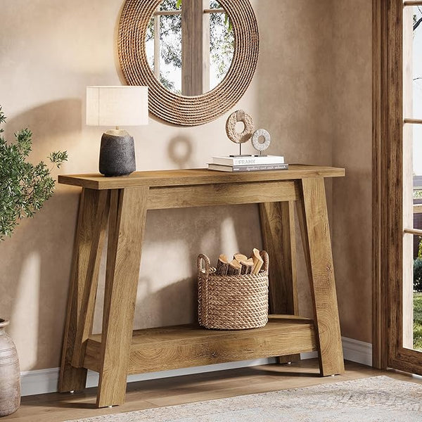 Farmhouse Console Table 2-Tier with Storage Shelf