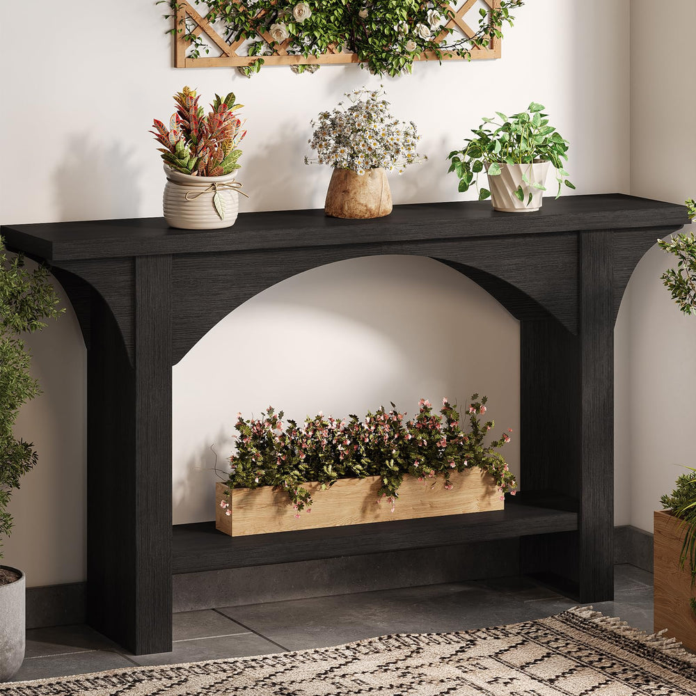 55-Inch Farmhouse Console Table with Storage Shelf