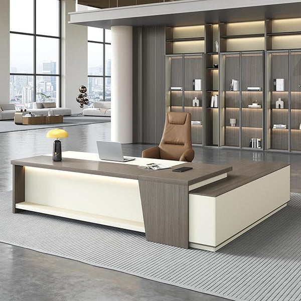 79" L-Shaped Executive Desk with Storage, Power Outlets & Lockable Drawer