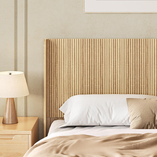 Fluted Wood Queen Headboard – Wall Mount, Wingback, Natural