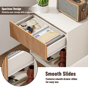 Modern Fluted Nightstand Set of 2 with Drawer and Open Shelf