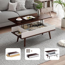 VYRIVA Lift Top Coffee Table, One Minute No Assembly Required Rising Tabletop Center Table with Large Hidden Storage Compartment, Open Shelf, Anti-Pinch Design Mute for Living Room (Walnut)