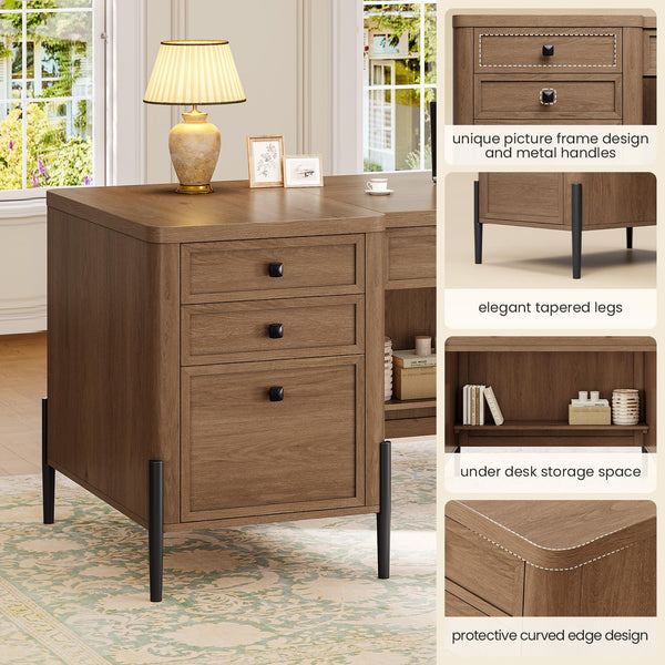 63-Inch Executive Desk with Drawers, Keyboard Tray & Storage Cabinets