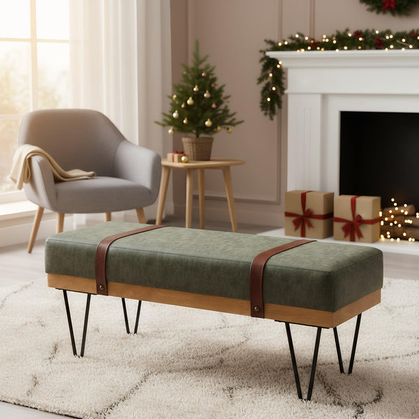 PU Leather Rectangle Ottoman Bench with Metal Legs