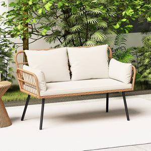 2-Seater Outdoor PE Rattan Loveseat Sofa with Cushions