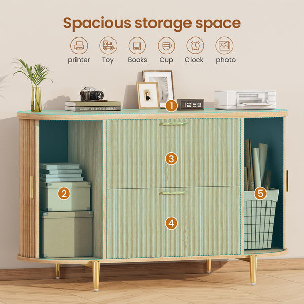 2-Drawer Filing Cabinet with Sliding Door Storage