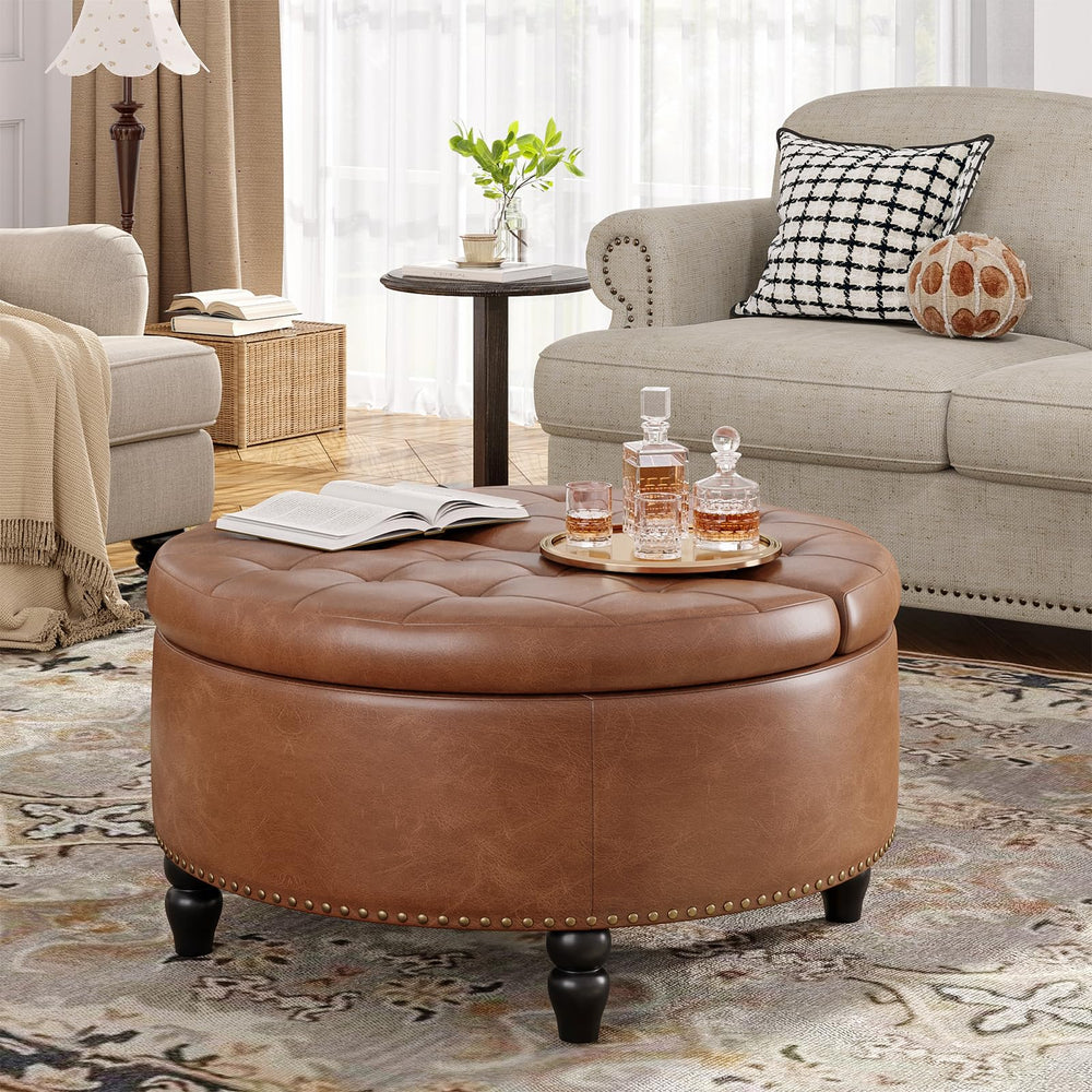 Round Storage Ottoman with Lift Top