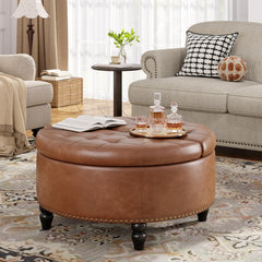 Round Storage Ottoman with Lift Top