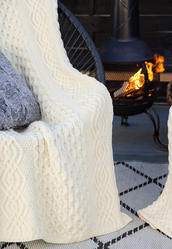 Merino Wool Aran Throw Blanket — 60 x 40 Inches