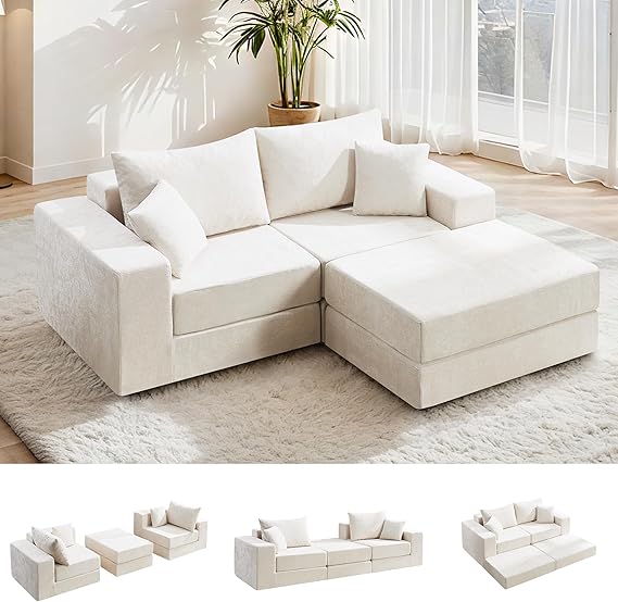 79" Modular Sectional Loveseat with Ottoman & Sleeper