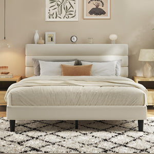 Velvet Upholstered Platform Bed Frame with Headboard