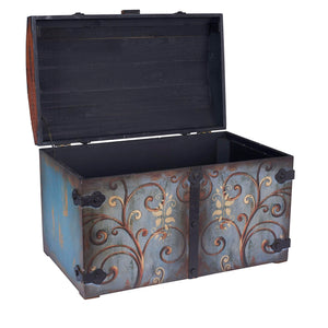 Vintage Wood Storage Trunk with Locking Lid — Blue & Brown