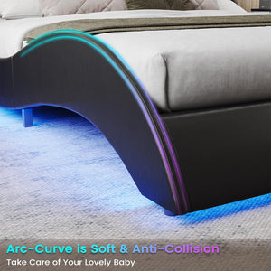 California King LED Bed Frame with USB Ports | Faux Leather Low Profile Platform Bed