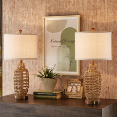 Rattan Table Lamps Set of 2 with USB Port & Dimmable Touch Control